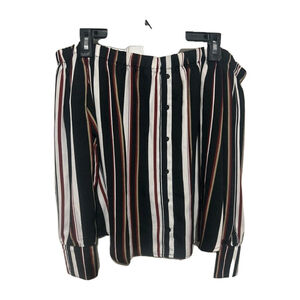 Chic Women's Off-the-shoulder Button Accent Top - Chocolate Sz M Vertical Strip